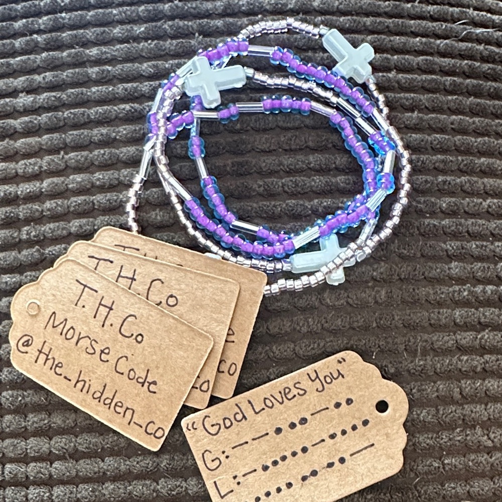 Purple and Silver Beaded Bracelet Set